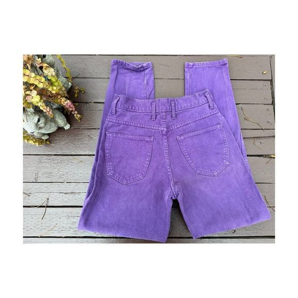 80s 90s Platoon Purple Denim High Waist Tapered Cotton Velvet Sz 5 - Picture 13 of 15